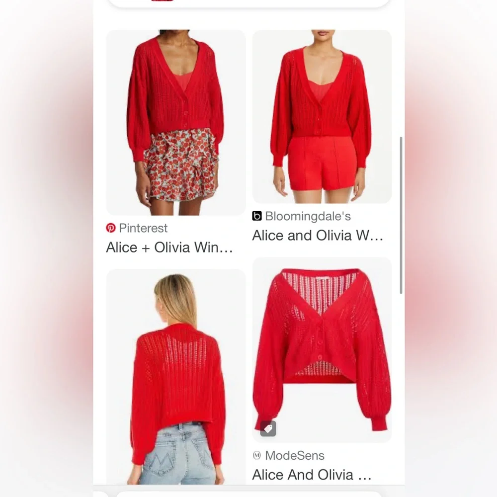 Alice + Olivia Windsor Deep V Slouchy Cable Knit Cardigan in Bright Poppy (red) - Picture 2 of 15